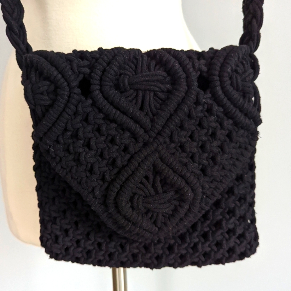 Handcrafted Black Macramé Shoulder Bag
